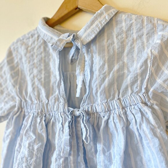 Zara Chambray Striped Short Sleeve Blouse with Tie Back_Size Small - Picture 3 of 7